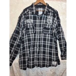 Parish Nation Mens 4XL Plaid Button Down Shirt Black White Graphic Patch